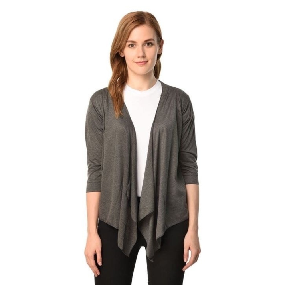 LOFTโ Gray Drape Front Open Cardigan Sweater Wool Blend Asymmetrical - Size M